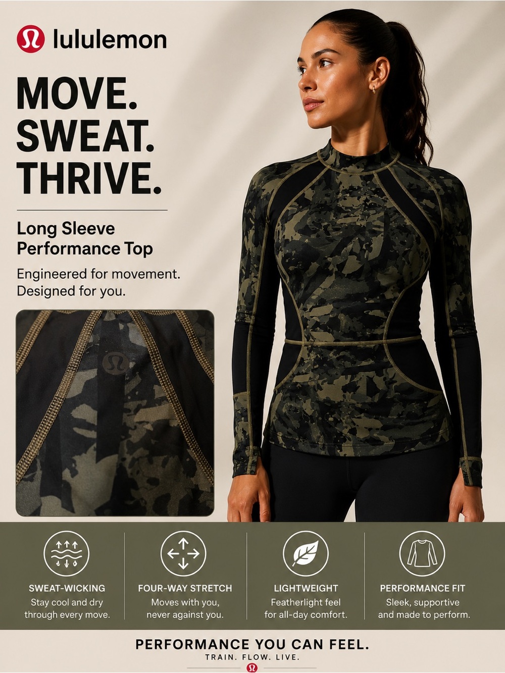 Lululemon Suns out Rash Guard Long Sleeve Performance Top - Olive Camo